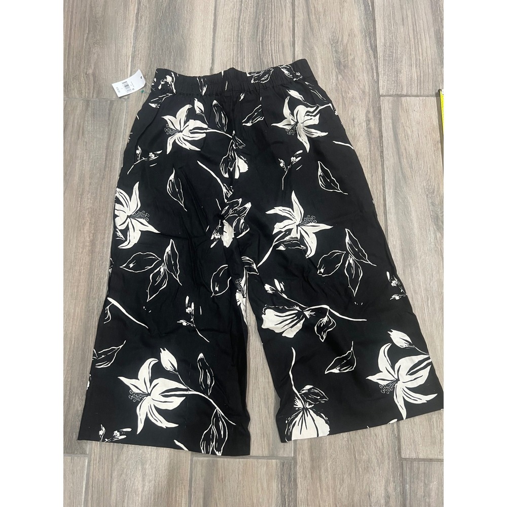 Ophelia Roe Linen Pants NWT L Black White Floral Wide Leg Coastal Boho Relaxed - Picture 4 of 6